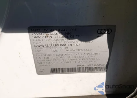 2017 Audi Q5 2.0T Premium from USA, damaged, VIN WA1C2AFP7HA063663